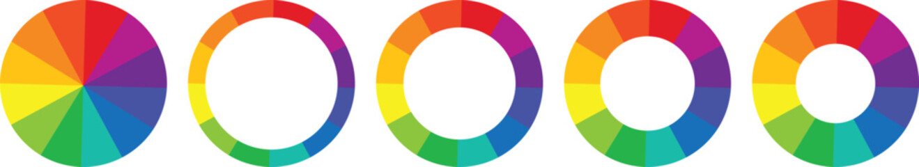 Color wheel set. color wheel chart. Color grade wheel for color selection or segment slice sign. Circular gradient spectrum. Rainbow palette