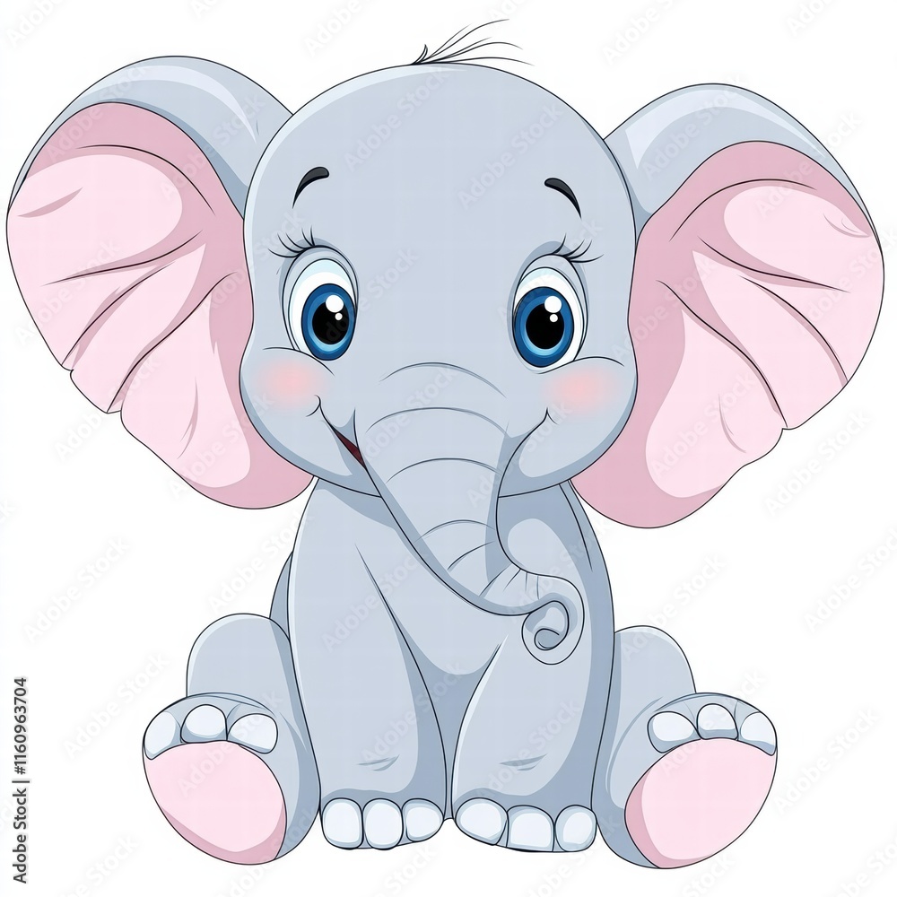 Fototapete charming illustration of an isolated elephant with large ears and bright eyes in a playful pose suit