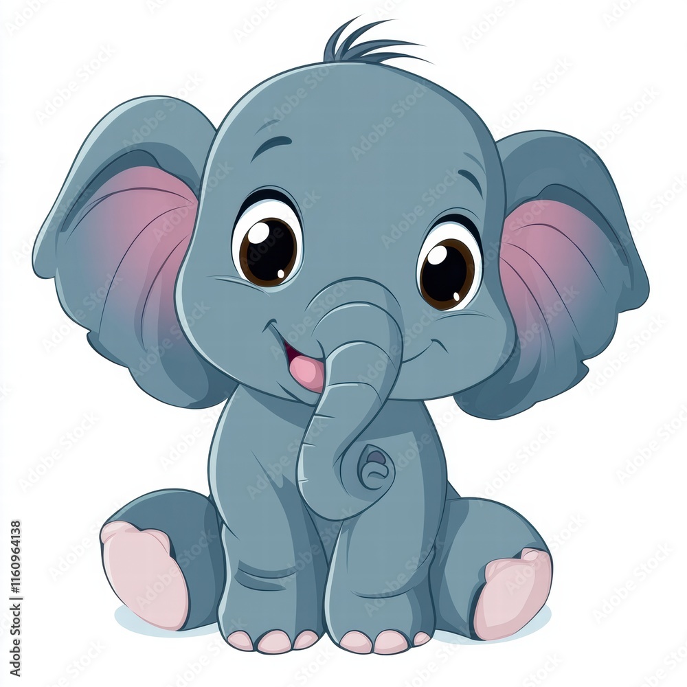 Poster illustration of a cute elephant sitting quietly with copy space for creative text and designs. gener