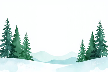 Obraz premium seamless border fir trees watercolor winter scene isolated white background holiday decorations banner landscape design