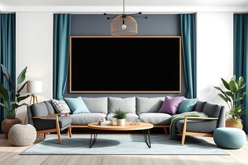 Modern Living Room with Mockup Frame 