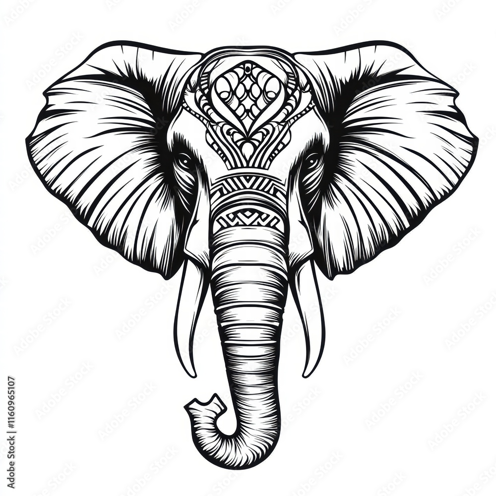 Leinwandbilder Elegant illustration of an isolated elephant with intricate designs for creative mock up and text placement. Generative AI