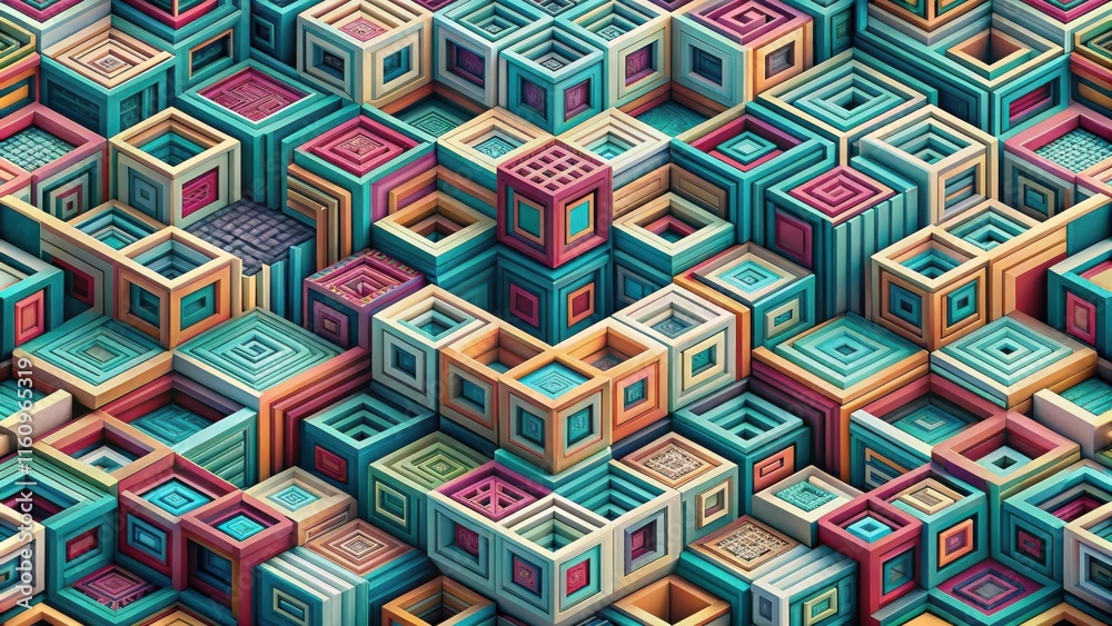 Leinwandbilder an intricate pattern of colorful cubes stacked upon each other, creating a captivating geometric lab