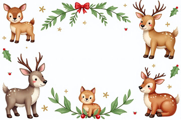 seamless watercolor christmas animals elements design decoration craft