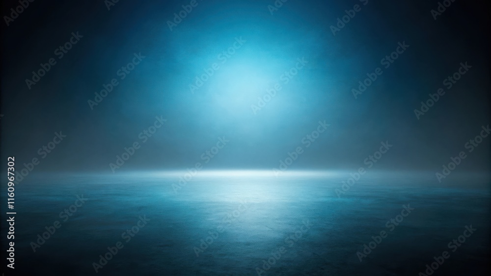 Poster Abstract blue background with a soft, diffused light source and subtle fog creating a sense of depth and mystery.