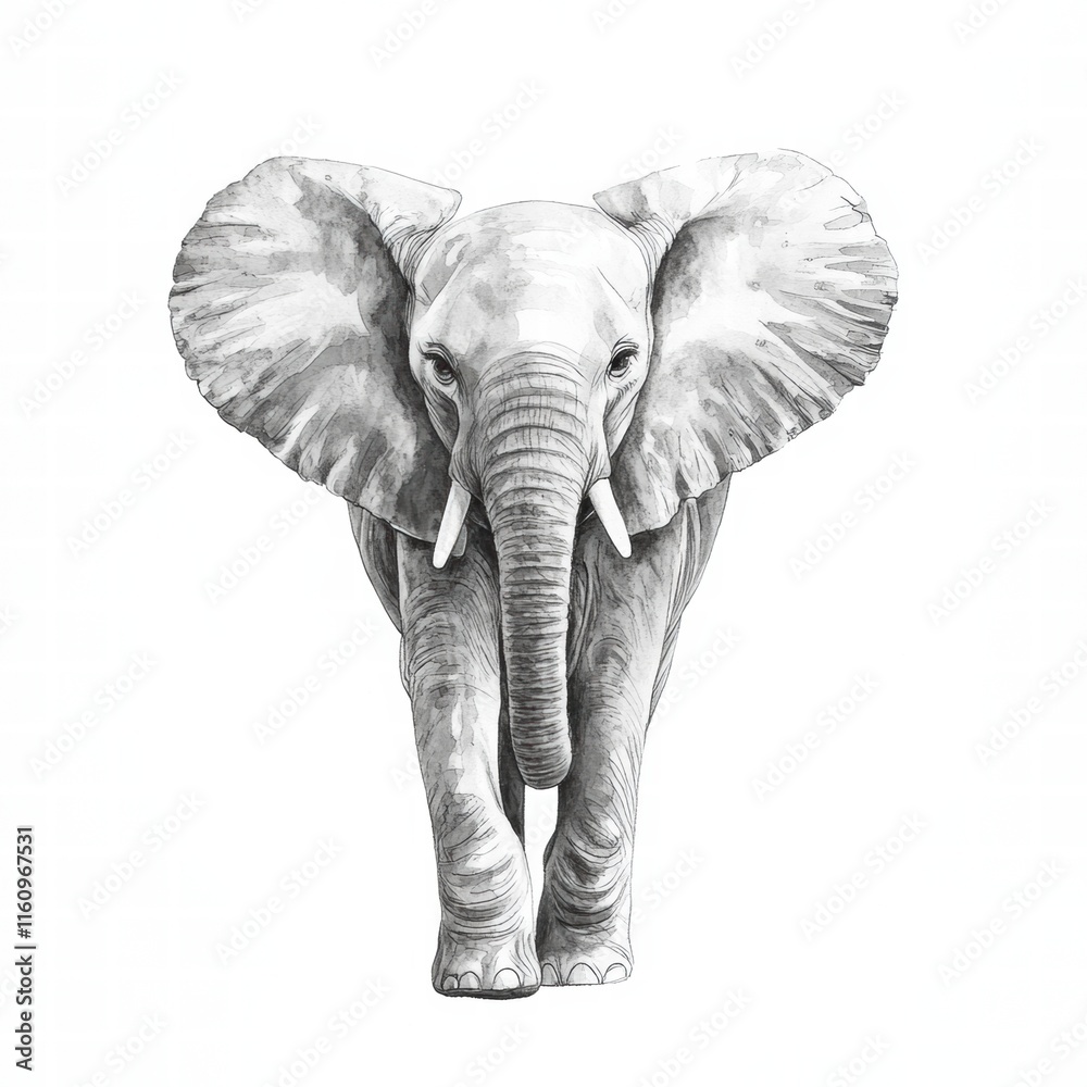 Poster illustration of an elephant standing alone with ample copy space for text and promotional materials.