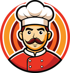 chef mascot logo design. Chef Design vector Logo illustration, Restaurant logo. Cartoon smiling chef character with food