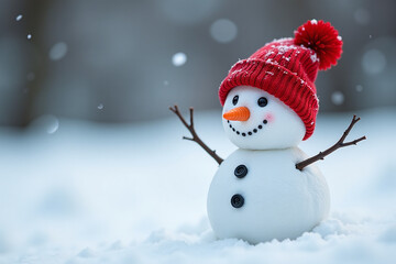 small snowman wears carrot nose bright red