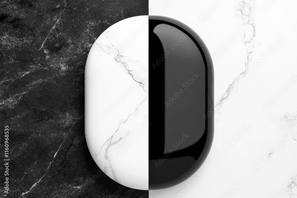 Aufkleber a minimalist graphic of a single pill splitting in half, with one side dark and the other side light