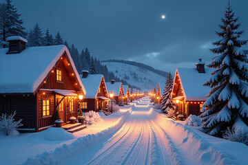 snowy nordic village celebrates festive holiday season twinkling lights cozy winter traditions every