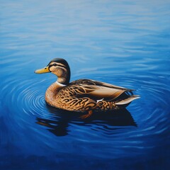 Fototapeta premium Vibrant Mallard Duck Swimming on Serene Blue Water Surface