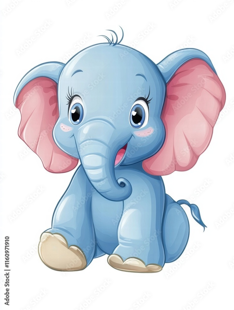 Aufkleber Cute blue elephant illustration with soft features and spacious background for text or design placement. Generative AI