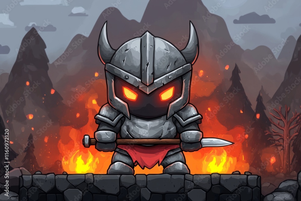 Poster A pixel art character leveling up in a game, with glowing indicators of improved stats like strength, agility, and wisdom