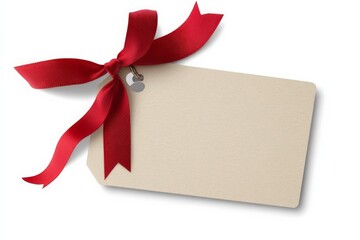 Blank gift tag with red ribbon for personalizing presents during celebrations and holidays