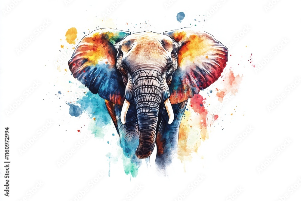 Aufkleber Colorful illustration of an elephant with space for text on a white background. Generative AI