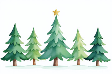 Fototapeta premium soft watercolor christmas trees sit alone crisp white