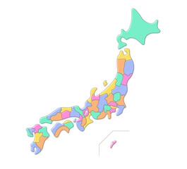 フリーハンド ラインの日本地図（都道府県ごとに別レイヤー）