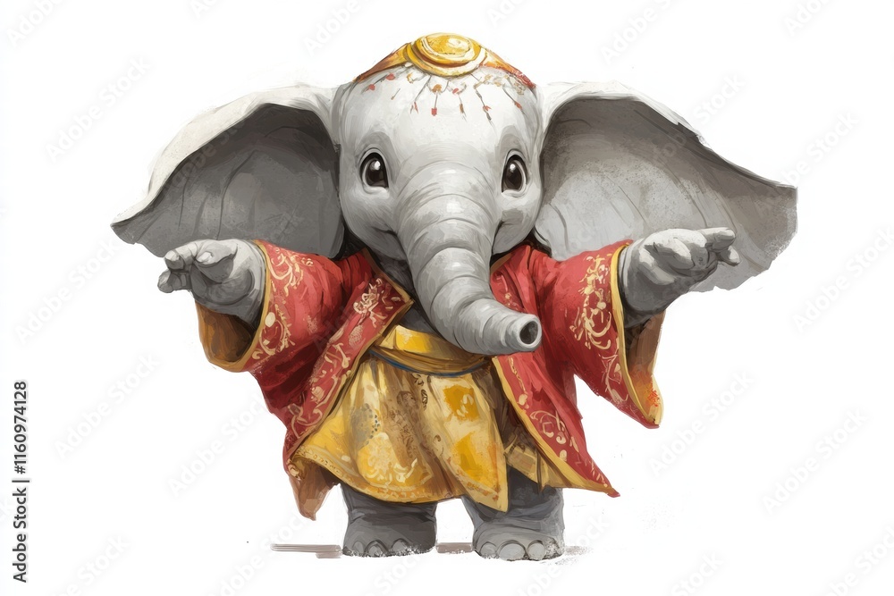 Poster Illustration of an elephant character in a vibrant costume with ample copy space for creative text placement. Generative AI