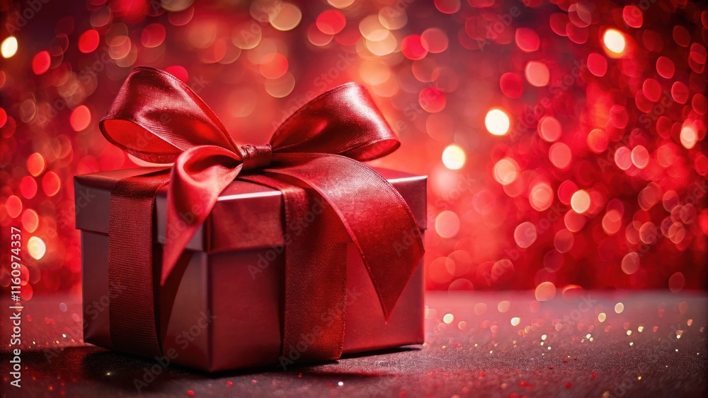 Poster a festive red gift box with a bow against a sparkling background