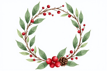 softly colored berries pinecones adorn festive wreath watercolor
