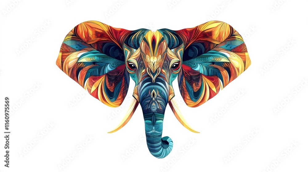 Aufkleber Vibrant elephant illustration with intricate patterns and colors for creative mock up applications. Generative AI