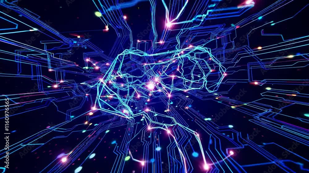 Poster dynamic visual representation of digital data flow and connectivity in a vibrant, futuristic environ