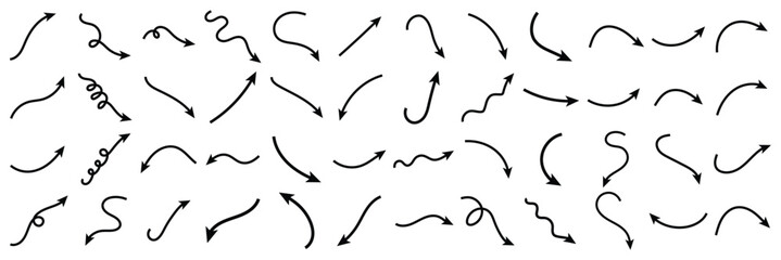 Hand drawn black arrow set vector illustration