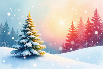 Naklejka premium vibrant colors blend delicate christmas tree beautiful watercolor