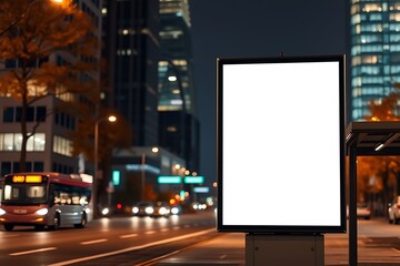 Blank Billboard at Night in City