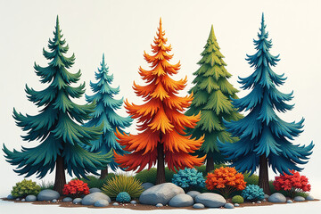 Fototapeta premium vibrant colors depict spruce pine fir trees along surrounding