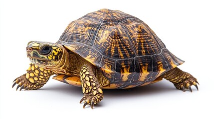 Fototapeta premium Turtle crawling on white background wildlife photography close-up studio setup nature concept