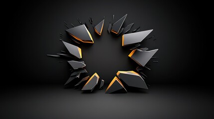 Abstract design featuring shattered elements with glowing edges.