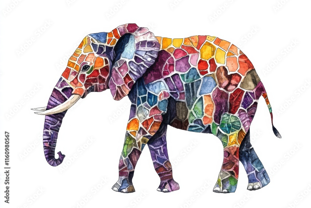 Poster Colorful illustration of an elephant in a unique style with ample space for text placement. Generative AI