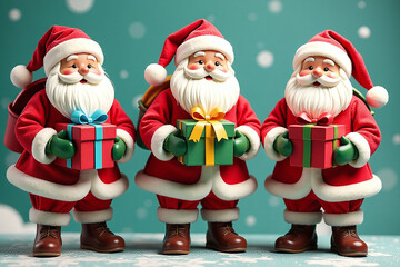 Fototapeta premium vibrant santas festive outfits hold colorful gifts suitable various holiday designs