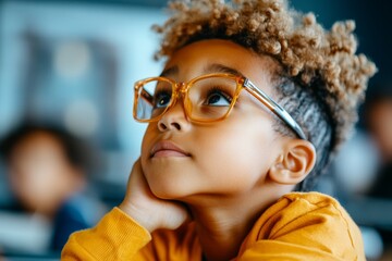 A social impact story: a teacher inspiring a classroom of diverse students, their faces lit with curiosity and excitement