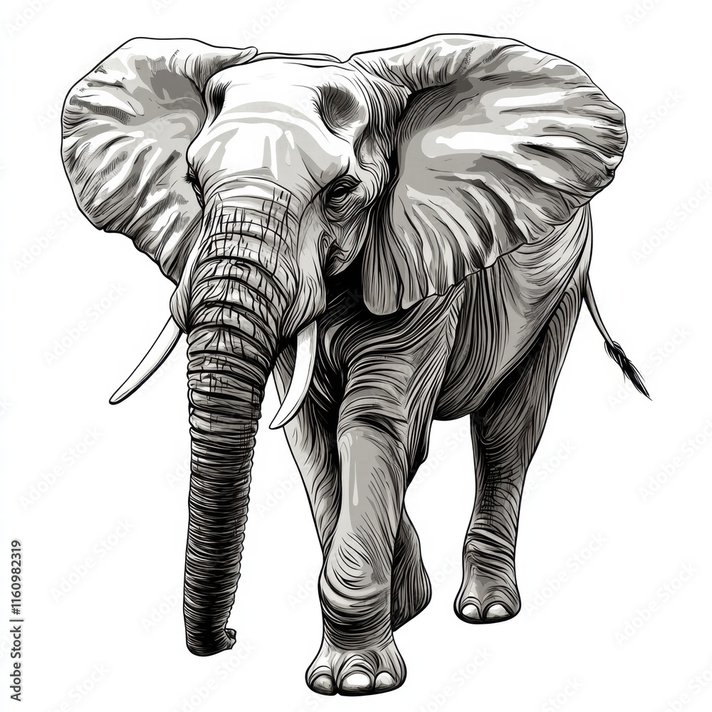 Fototapete illustration of an elephant with ample copy space for text or design elements in a simple, isolated 