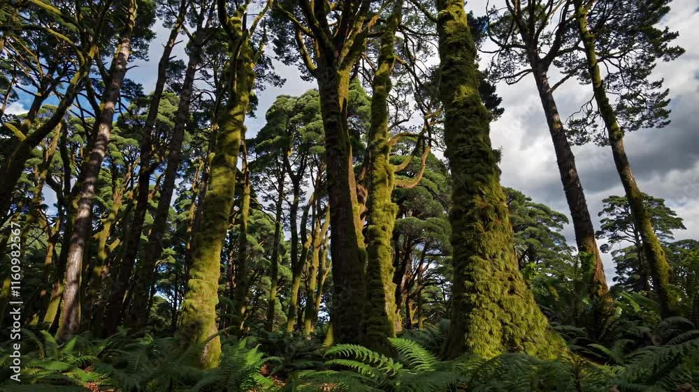 Aufkleber Exploring a lush forest with towering trees and vibrant foliage in a serene natural setting