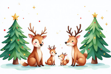 Fototapeta premium vibrant watercolor illustrations christmas trees forest animals stock clip art