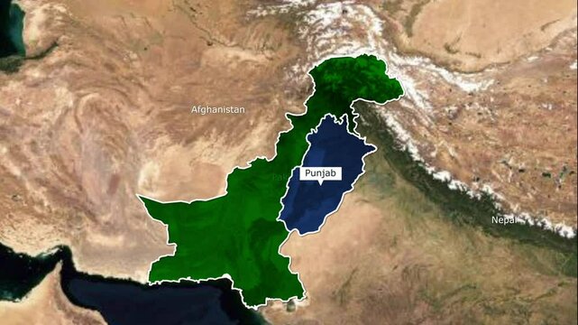 Punjab Highlighted in Pakistan Map Animation