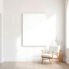 Minimalist Living Room Mockup: A serene and stylish living room with a blank canvas for display, perfect for showcasing your artwork, photography, or design projects.