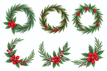 vibrant watercolors decorate christmas wreaths bouquets fir branches festive elegant holiday