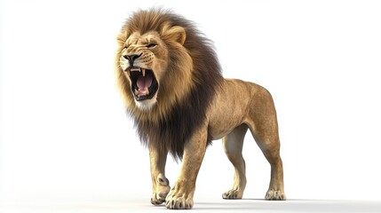 Obraz premium Roaring Male Lion Isolated on White Background