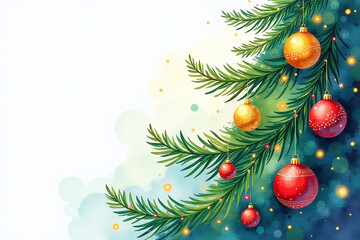 Obraz premium vibrant watercolors depict festive christmas tree colorful ornaments twinkling
