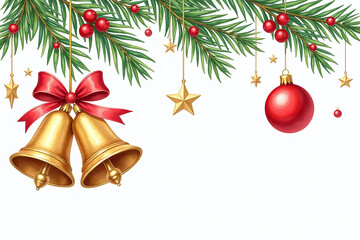 vibrant watercolors depict vintage christmas decorations golden bells stars pristine white