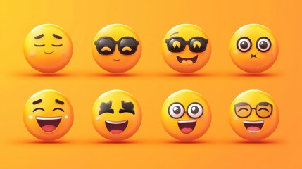 Fototapeta premium 3D Emojis Showing Various Emotions on Orange Background