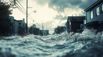 Floodwaters Submerge Suburban Street - Dramatic Scene