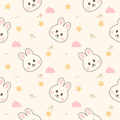 Face rabbit cartoon so cute. On cloud star background. Pattern seamless vector illustration. 