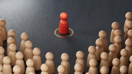 3d illustration of many pawns over golden and representing a class action or a collective redress concept.3D rendering on black background.