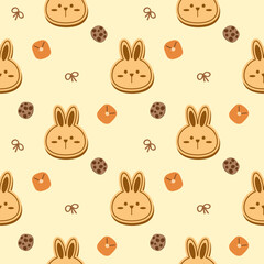 Obraz premium Cookie rabbit cartoon so cute. On knot cookie background. Pattern seamless vector illustration. 