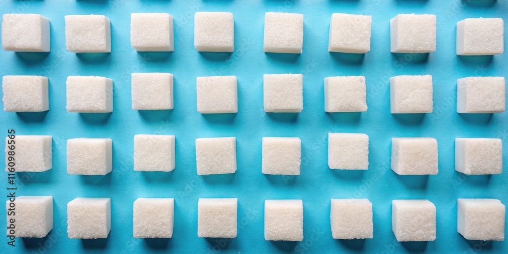 Poster A pattern of sugar cubes on a blue background, a minimalist and simple visual representation of sweetness.